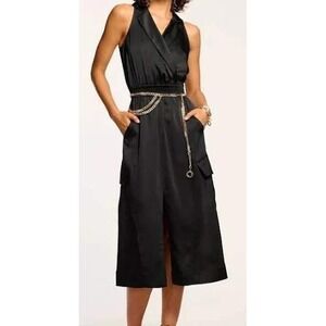 Ramy Brook Nikia Black Sleeveless Utility Cargo Midi Dress Size S